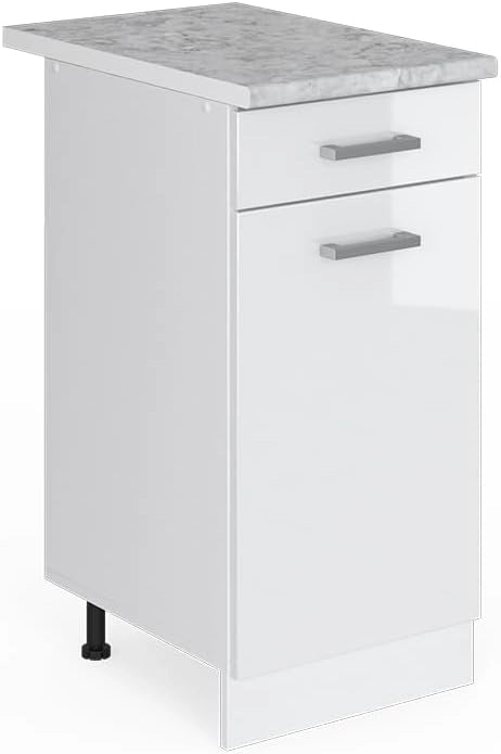 Base universale R-Line, Grigio, 40 cm con cassetto, con piano di lavoro, adatto per essere riposto in modo salvaspazio nelle cucine componibili