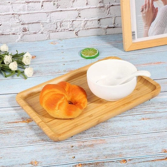 Piatto da servire in legno di bambù rettangolare per alimenti, frutta, torta, piatto di servizio, piatti di servizio, piatto per il tè, piatto da tavola per uso domestico e cucina.