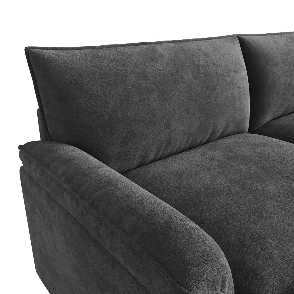 Divano modulare cloud con pouf mobili, schienale alto, seduta profonda, in ciniglia nera per soggiorno 216 × 77 × 82 cm