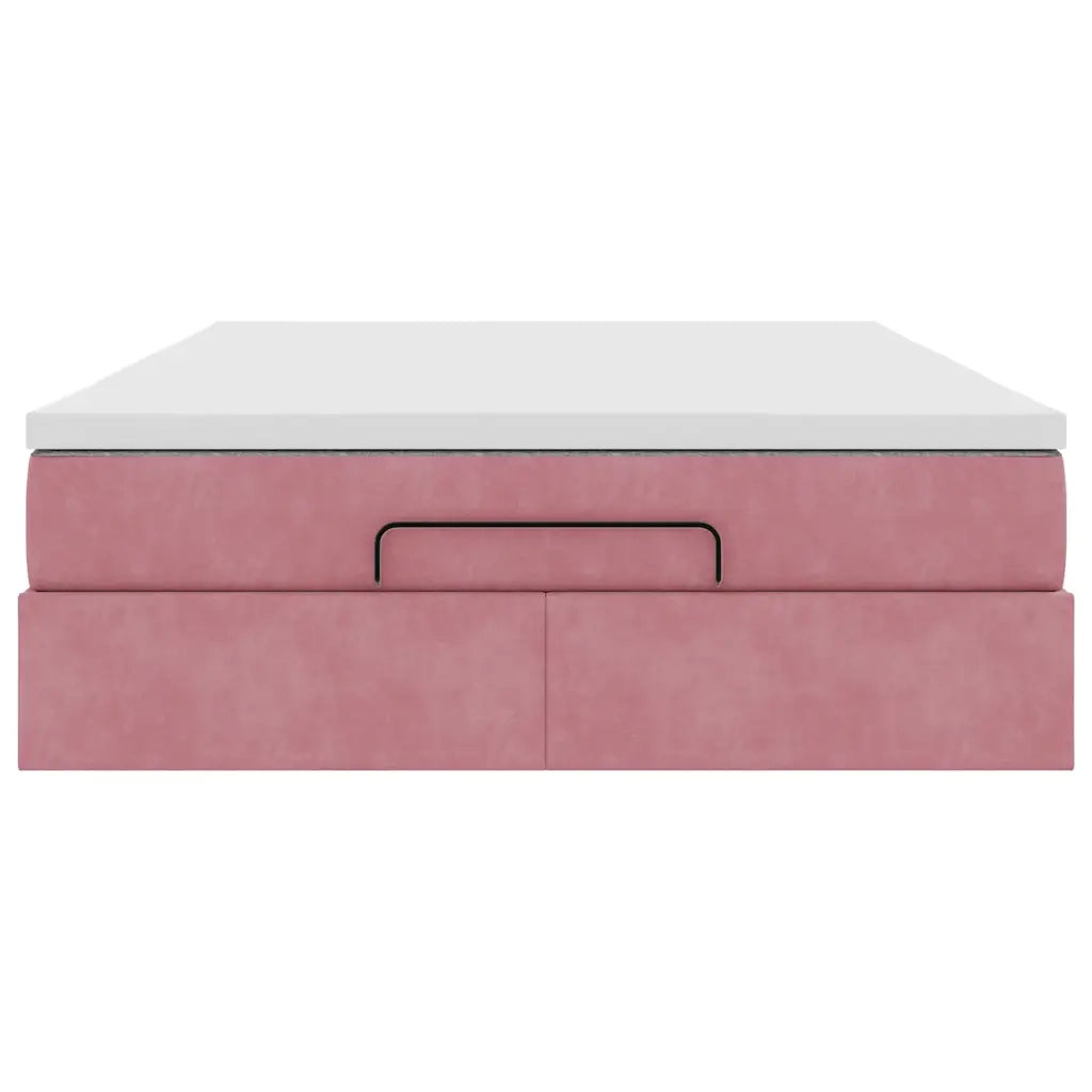 Struttura Letto Pouf con Materasso Rosa 140x190 cm in Velluto