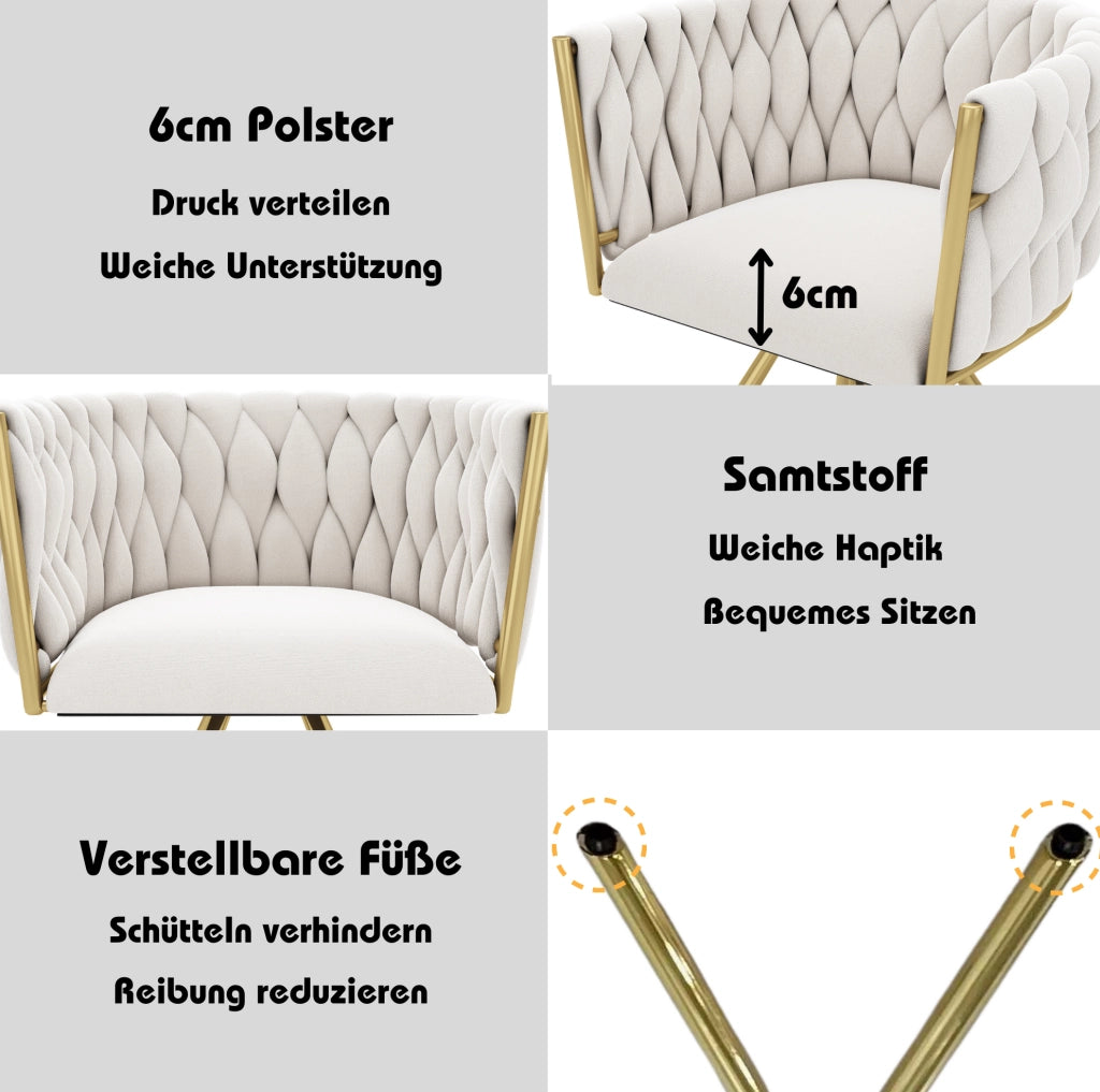 Sedia da pranzo girevole in velluto beige e oro