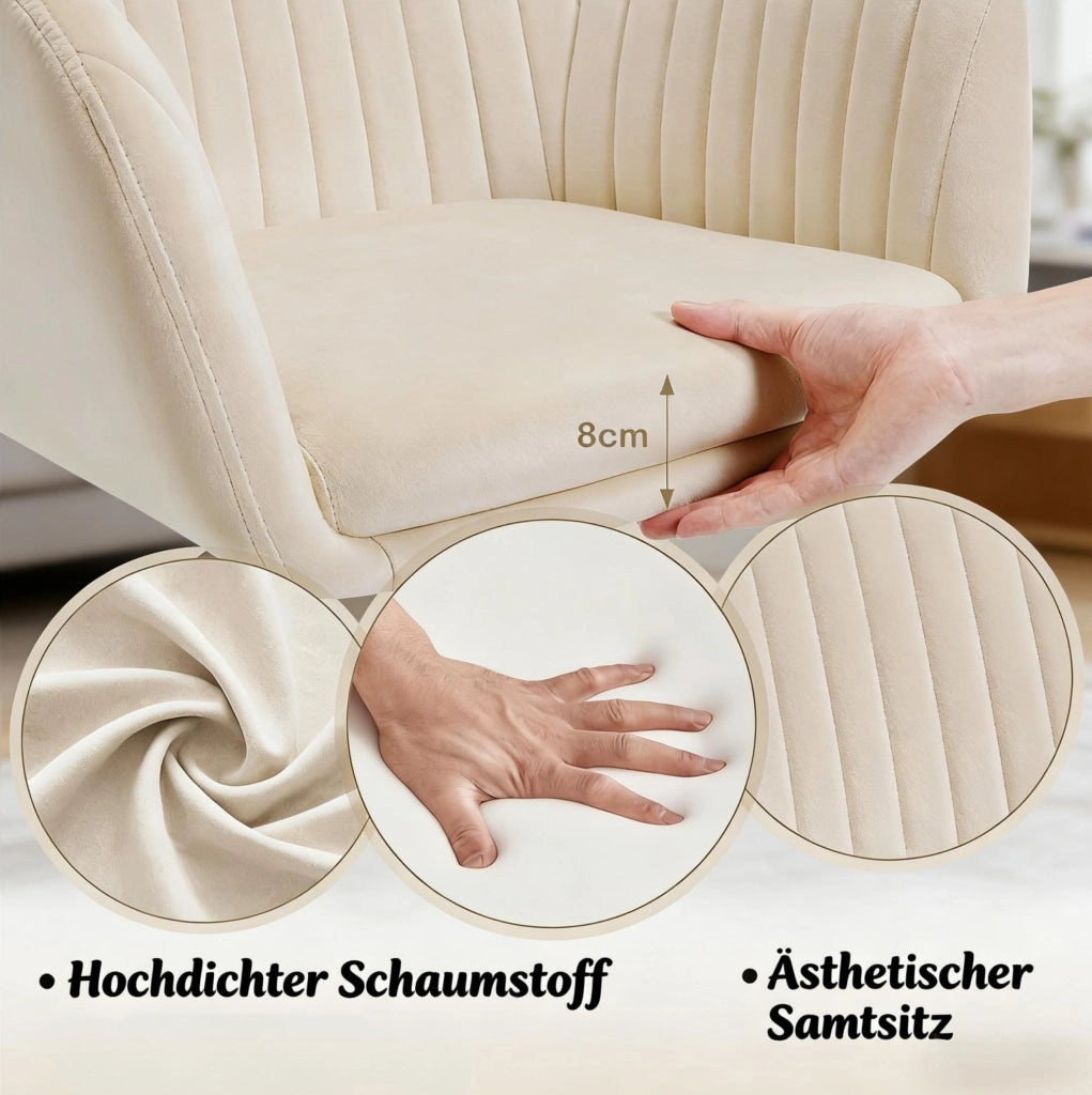 Sedia da ufficio ergonomica in velluto crema con ruote