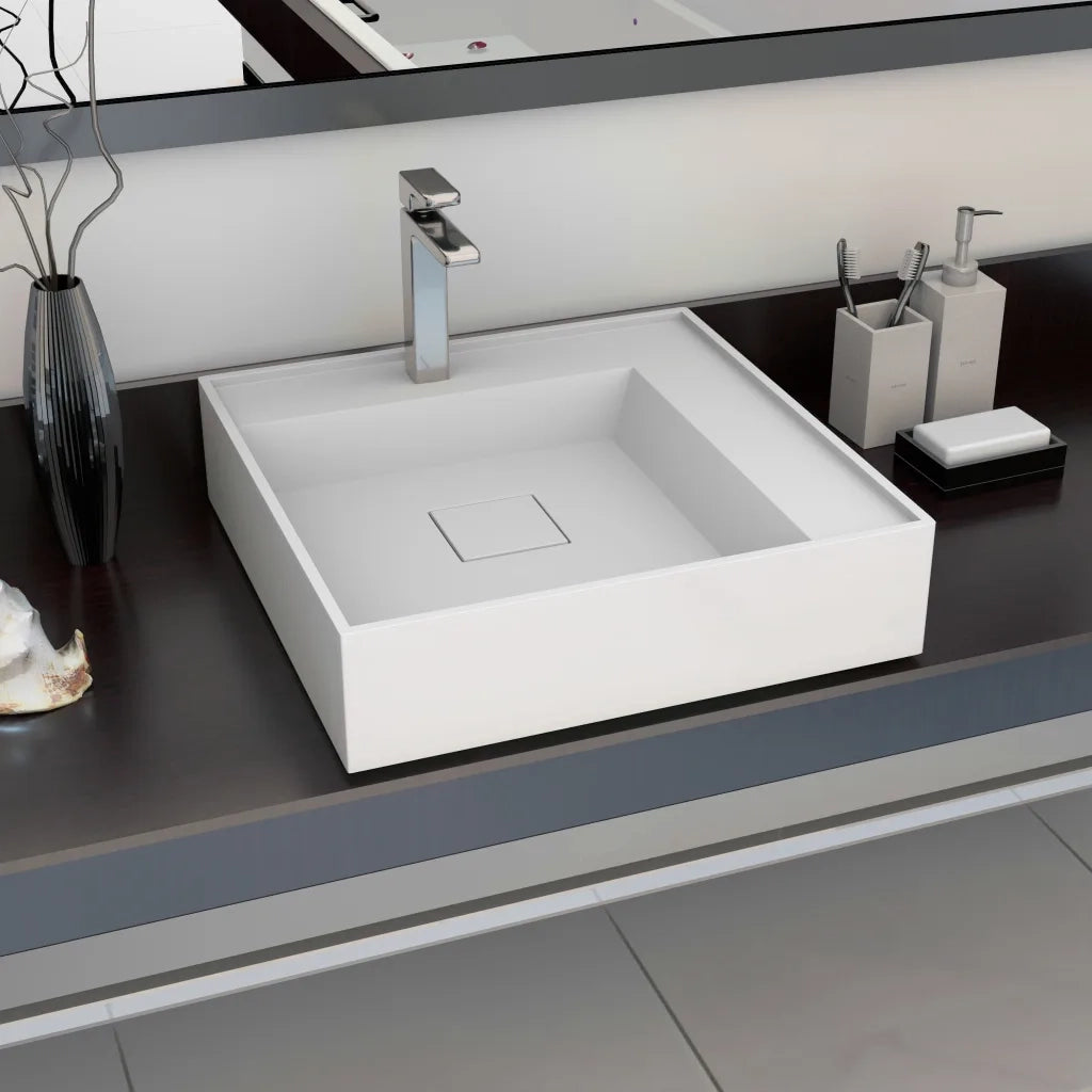 Lavandino-Lavabo-Lavello 50x50x12,3 cm Blocco in Marmo/Minerale Bianco