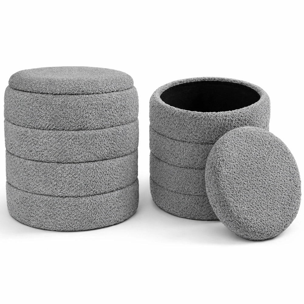 Set 2 Pouf Contenitori Rivestimento Bounclè Grigio Seduta Imbottita Ergonomica
