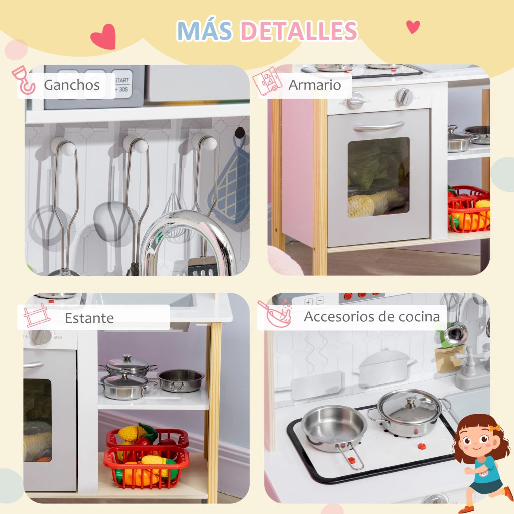 Cucina Giocattolo in Legno per Bambini ¨C Zephmum ¨C Bianco 60x30,5x93,2 cm