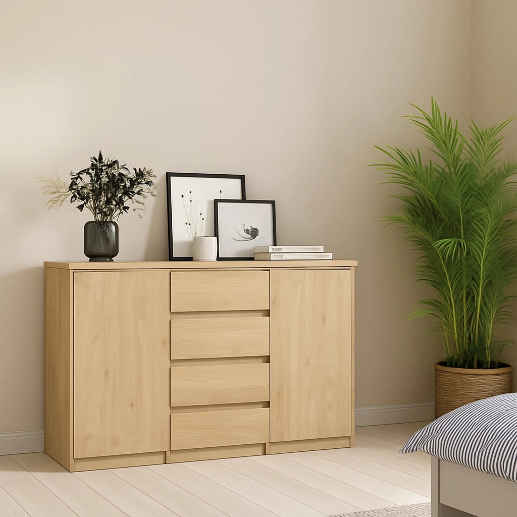 Credenza Angelika, Buffet da soggiorno, Madia da salotto, Dispensa da cucina, 121x50 h91 cm, Rovere