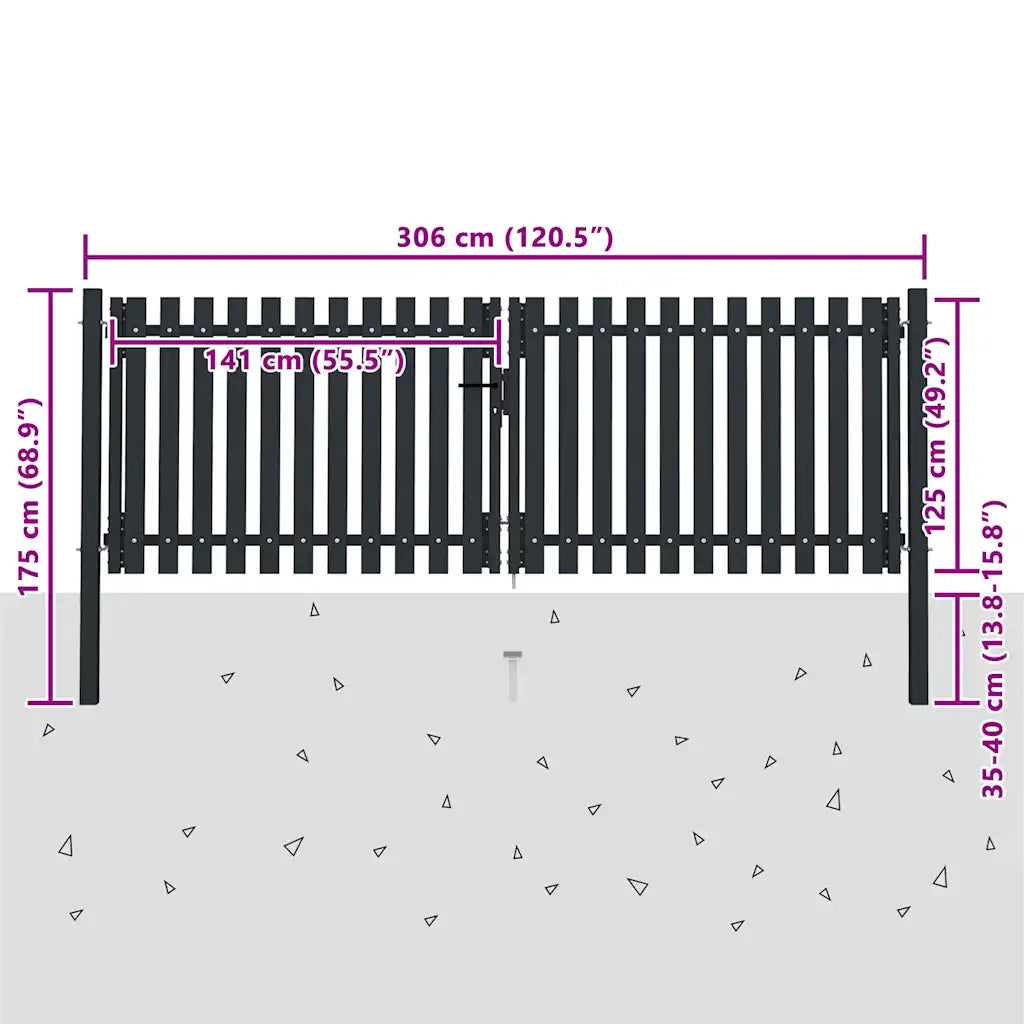 Cancello per Recinzione Doppio in Acciaio 306x175 cm Antracite