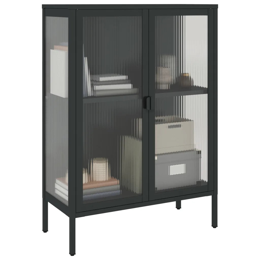 Credenza Nera 75x35x105 cm Vetro e Acciaio 353003