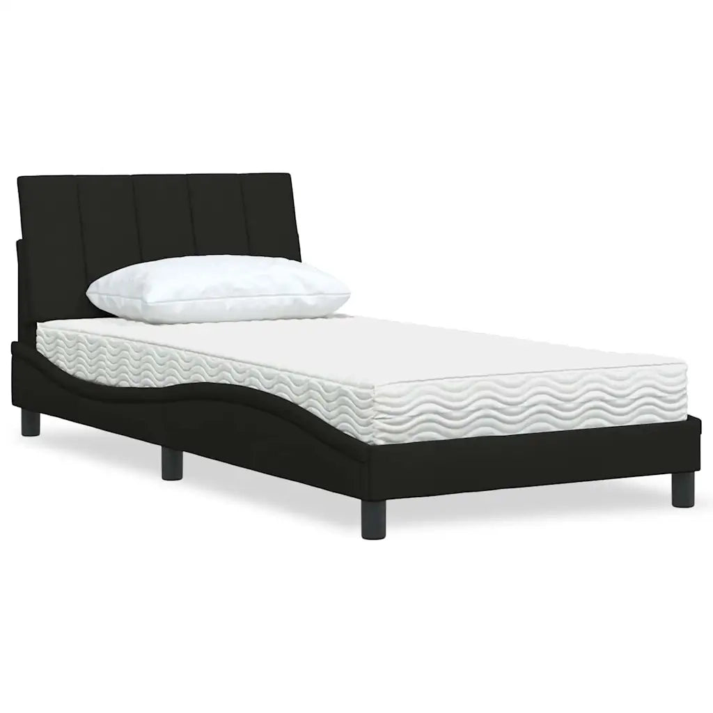 Letto con Materasso-Struttura Letto con Materasso Hanko Nero 100x200 cm in Tessuto
