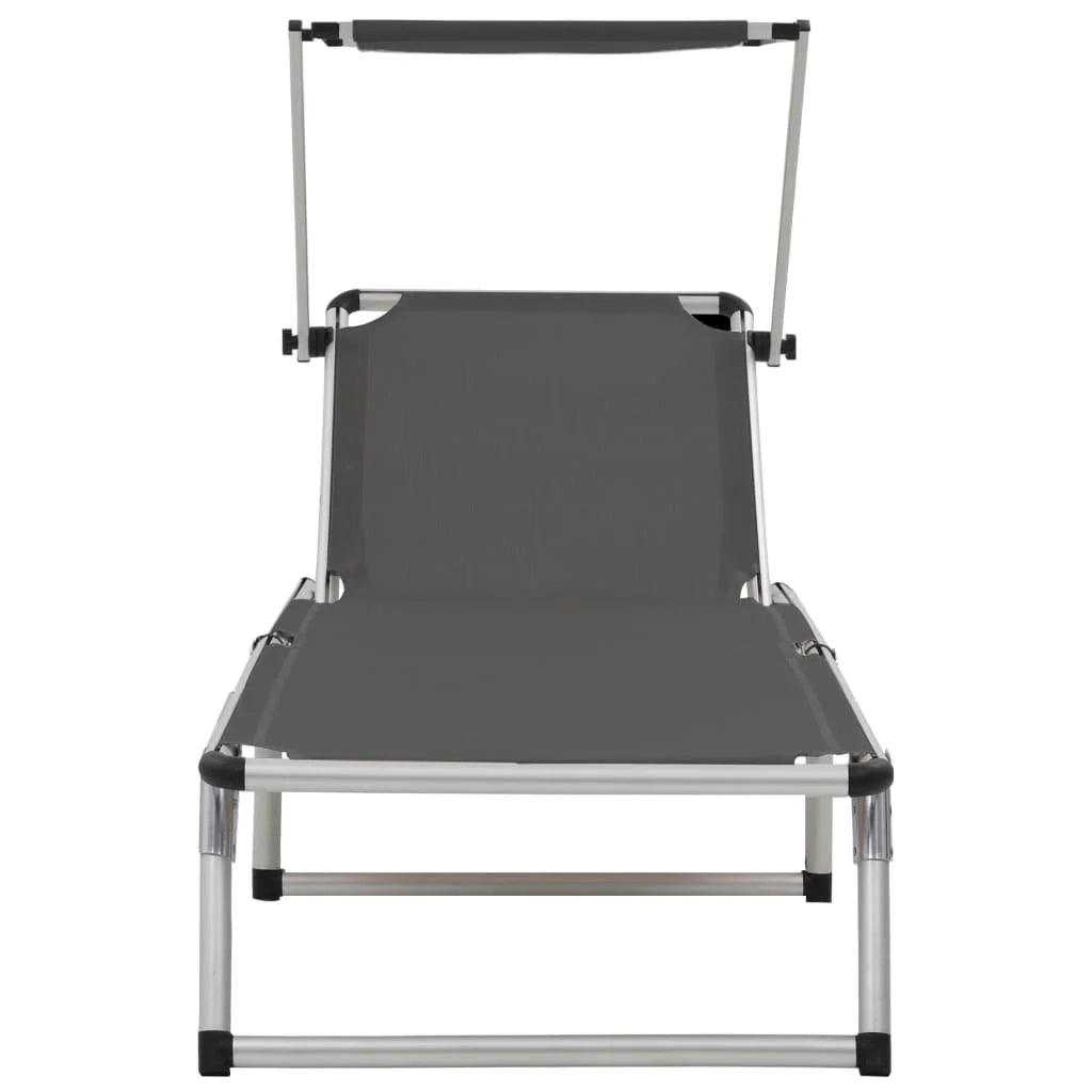 Lettino prendisole sedia a sdraio lettino prendisole letto da giardino mobili da giardino mobili da esterno pieghevoli con tettoia in alluminio e textilene grigio 02_0012817
