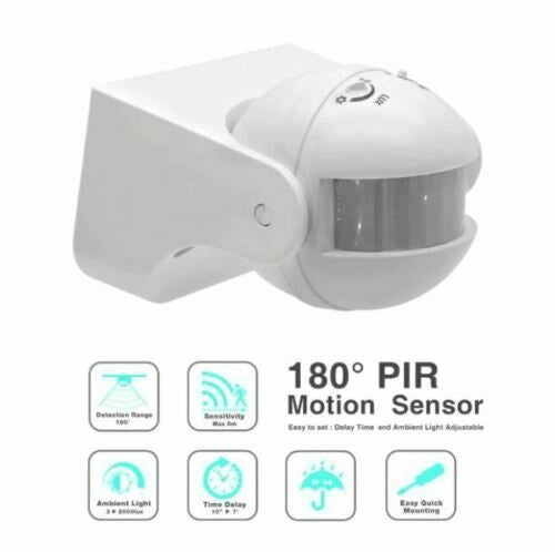 SENSORE MOVIMENTO INFRAROSSI PIR CREPUSCOLARE RILEVA PRESENZA LUCI LAMPADE FARO