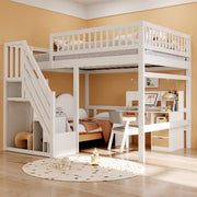 Letto in legno 140x200 con scala contenitore e sponde alte