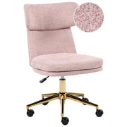 Sedia da ufficio in tessuto bouclé rosa pastello senza braccioli completamente girevole con regolazione dell'altezza del sedile