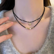Collana a doppio strato fatta a mano con perline di cristallo nero, regalo d'amore per Natale e compleanno.