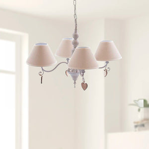 Lampadario da Soffitto Ø47x40A cm a 4 Bracci Decorazione Cuore Decapè Bianco Ecrù