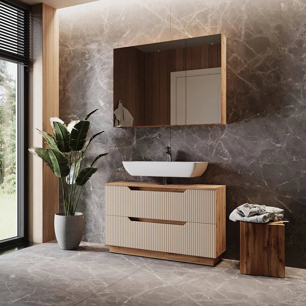 Vicco Set di mobili da bagno Rovere/cashmere a righe 2 parti