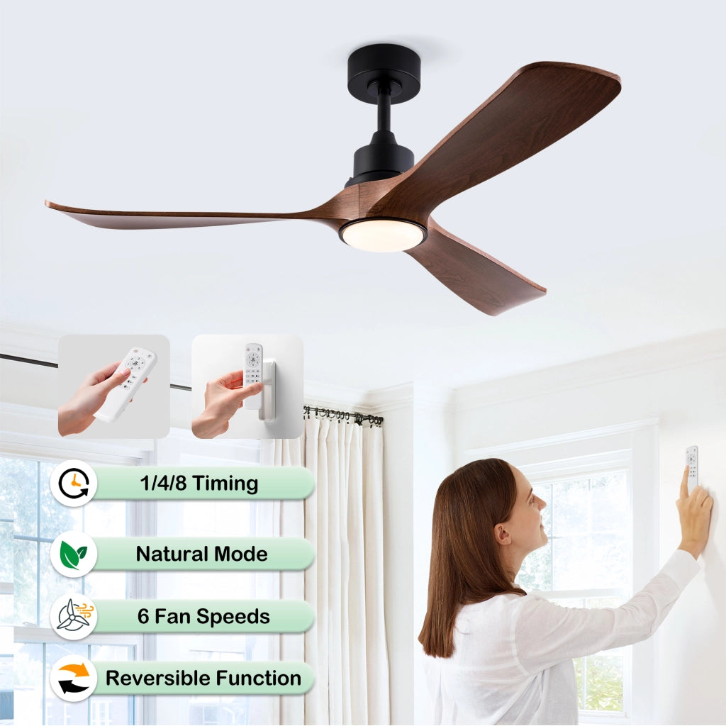 Ventilatore da soffitto 52 pollici con luce e telecomando, funzione memoria, motore reversibile 6 velocit¨¤, 3CCT dimmerabile, moderno