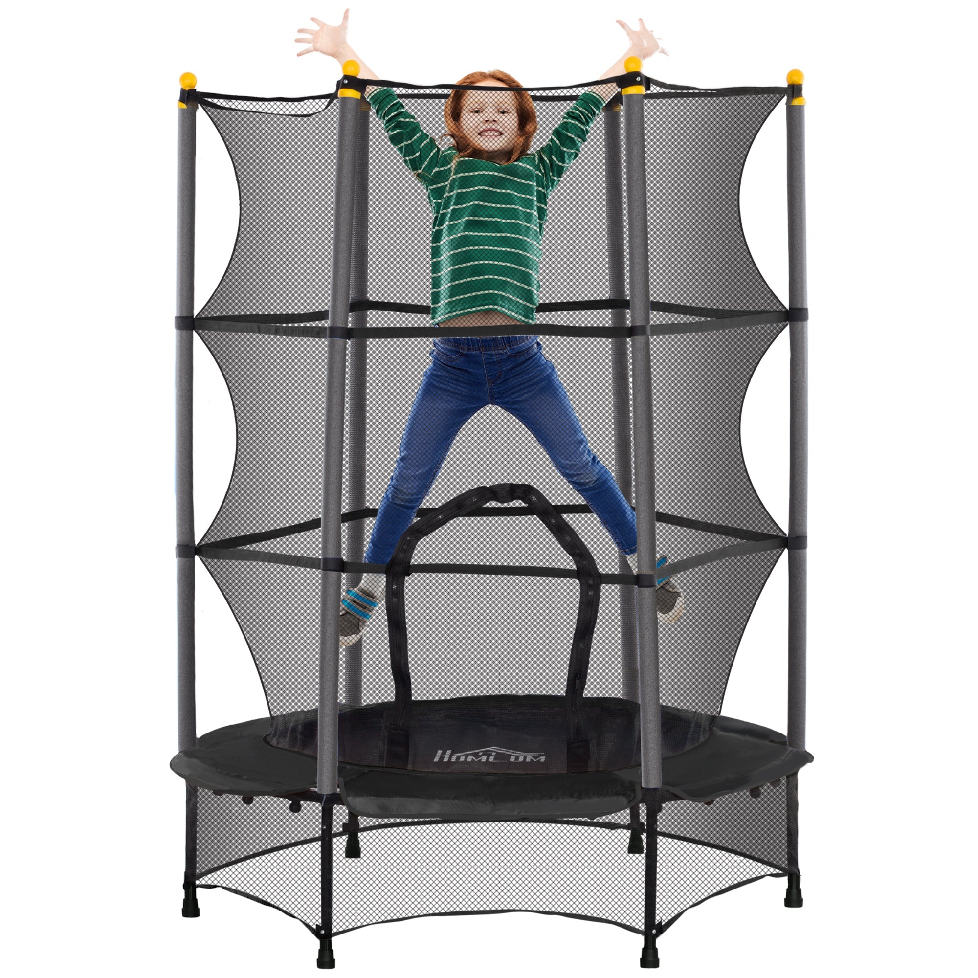 Tappeto Elastico per Bambini Ø140 x 190 cm con Rete di Sicurezza e Pali Imbottiti Età 3-10 Anni Nero