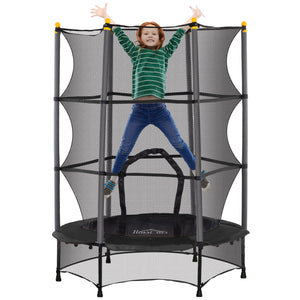 Tappeto Elastico per Bambini Ø140 x 190 cm con Rete di Sicurezza e Pali Imbottiti Età 3-10 Anni Nero