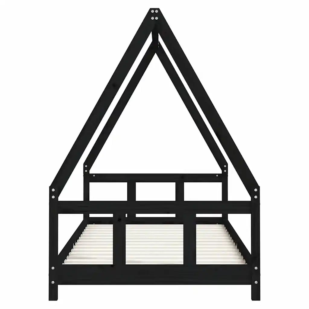 Giroletto per Bambini Nero 90x200 cm in Legno Massello di Pino 834455
