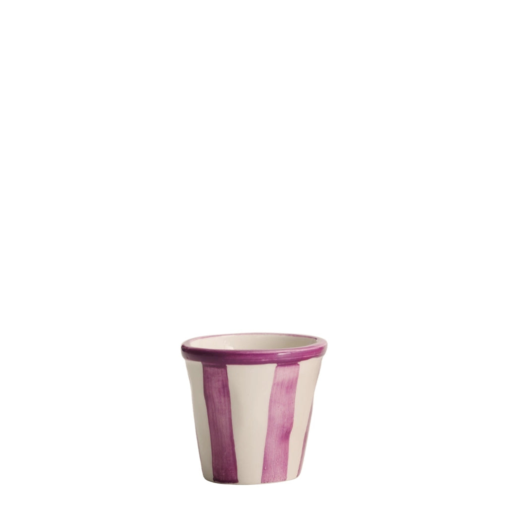 Zafferano Set 6 Bicchierini Collezione Lido modello Righe in ceramica artigianale lavorata a mano colore Viola, Made in Italy, design unico