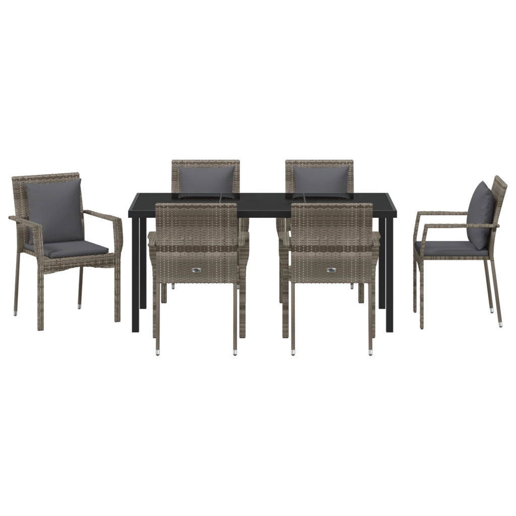 Set da Pranzo da Giardino con Cuscini Grigio Polyrattan