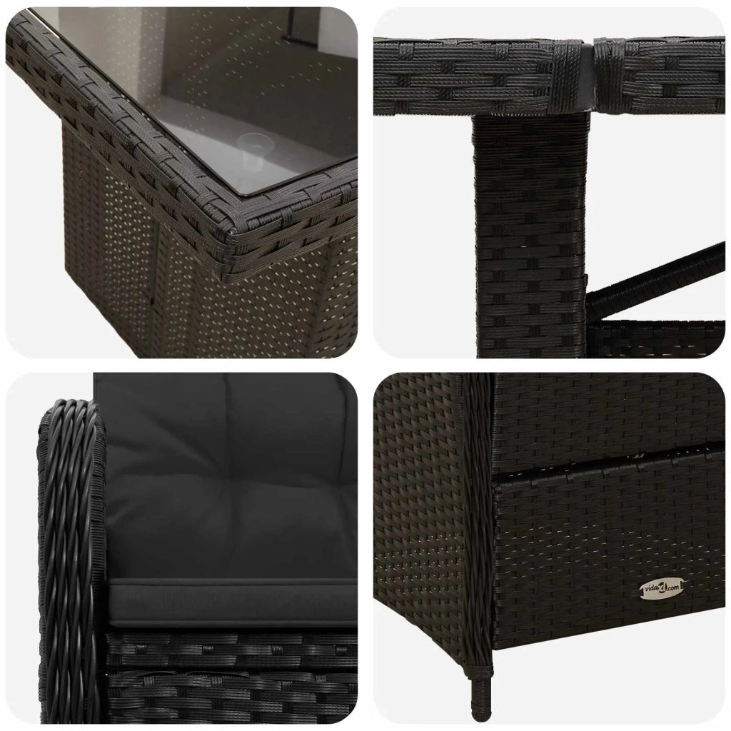 Set da pranzo per esterni 9 pz Nero polyrattan 3422380