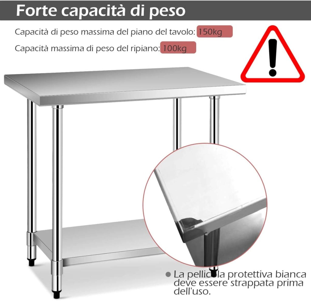 Tavolo da Lavoro Multifunzione in Acciaio, Ideale per Supermercato, Ristorante e Negozio, 91,5 x 61 x 90 cm, Argento