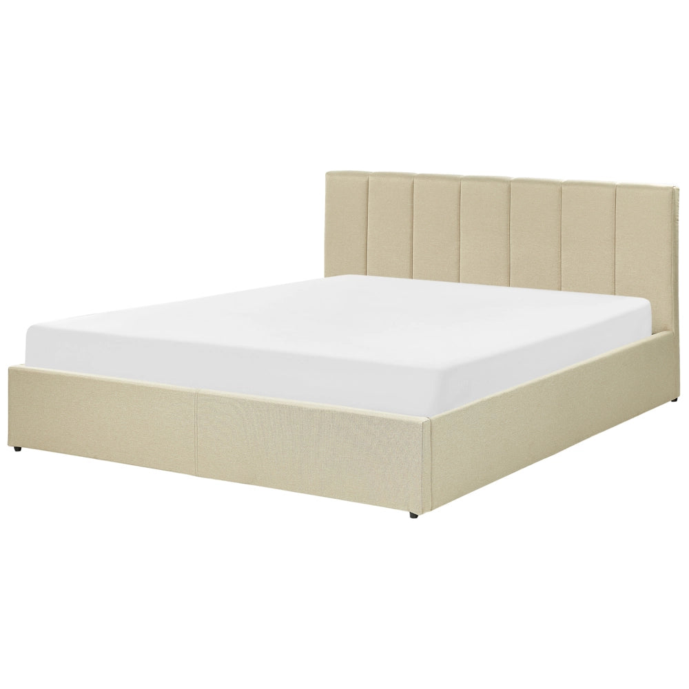Letto contenitore Rivestimento in tessuto beige 160 x 200 cm con testiera a doghe