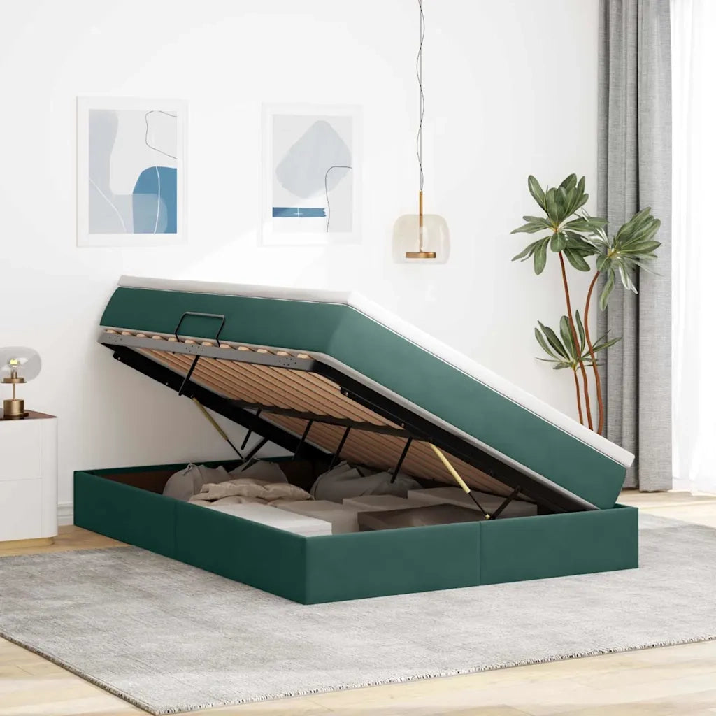 Letto con contenitore e materasso Verde Scuro 140 x 200 cm