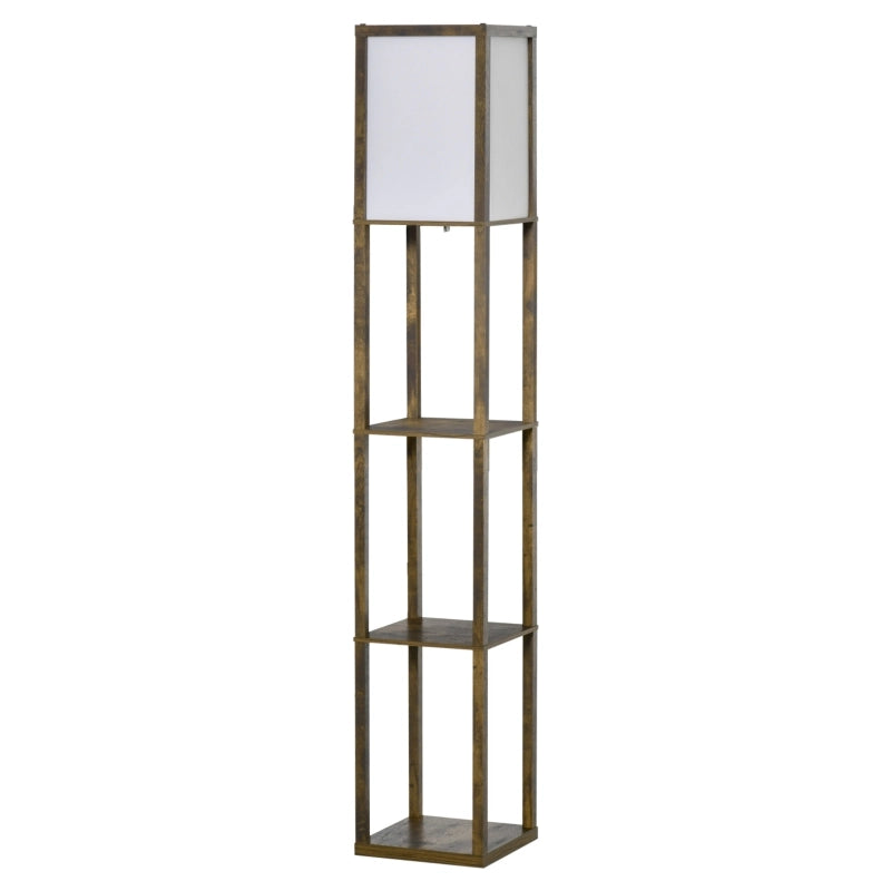 Lampada da terra con scaffali in legno, 26 x 26 x 160 cm, colore Rustic Brown, per soggiorno e camera da letto
