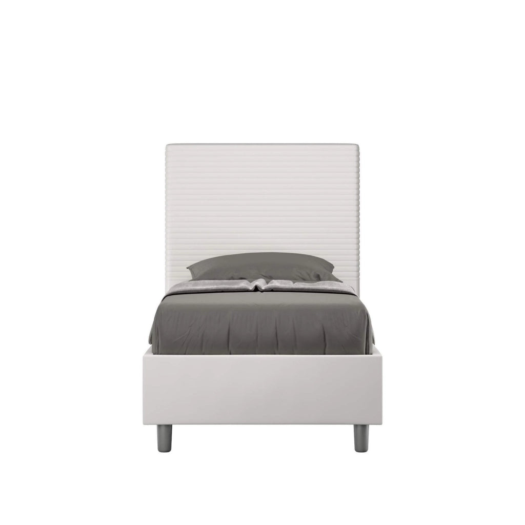 Letto singolo con rete imbottito 90x200 similpelle bianco Focus