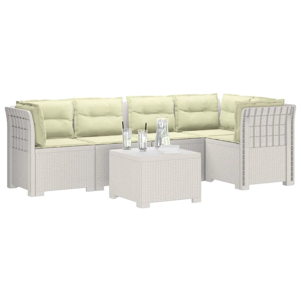 Divano da Giardino 5 Posti con Cuscini Stile Rattan PP Bianco 3444094