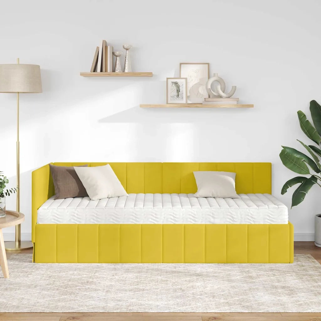 Struttura Letto Angolare con Materasso 2 pz-Giroletto con materasso Giallo Velluto 999358