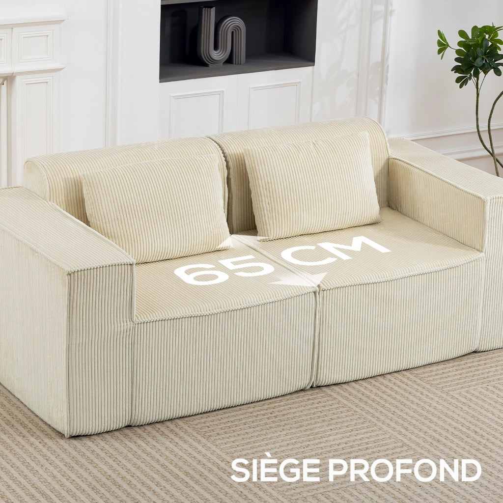 Divano 3 posti in velluto ¨C Minimal ¨C beige 202x90x76cm