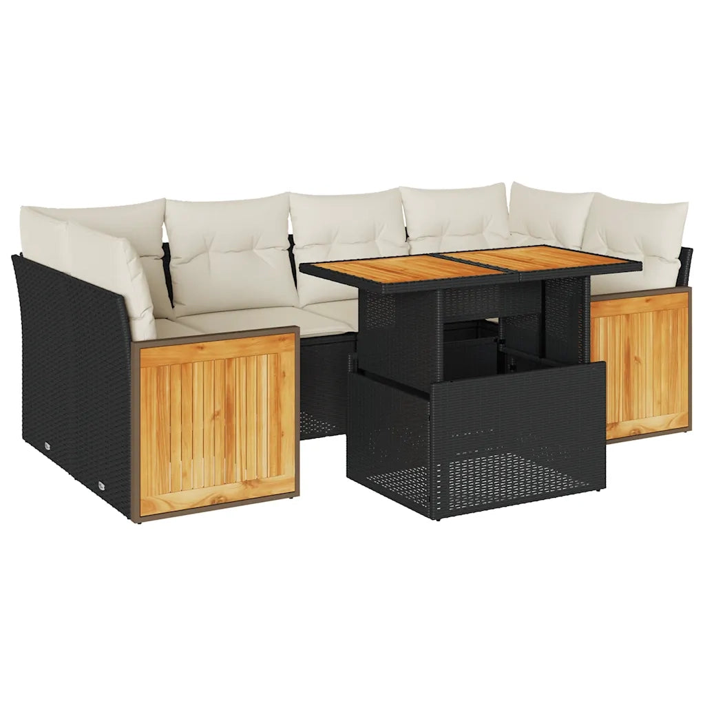 Set Divani da Giardino con Cuscini 7pz Nero Polyrattan Acacia 3327675