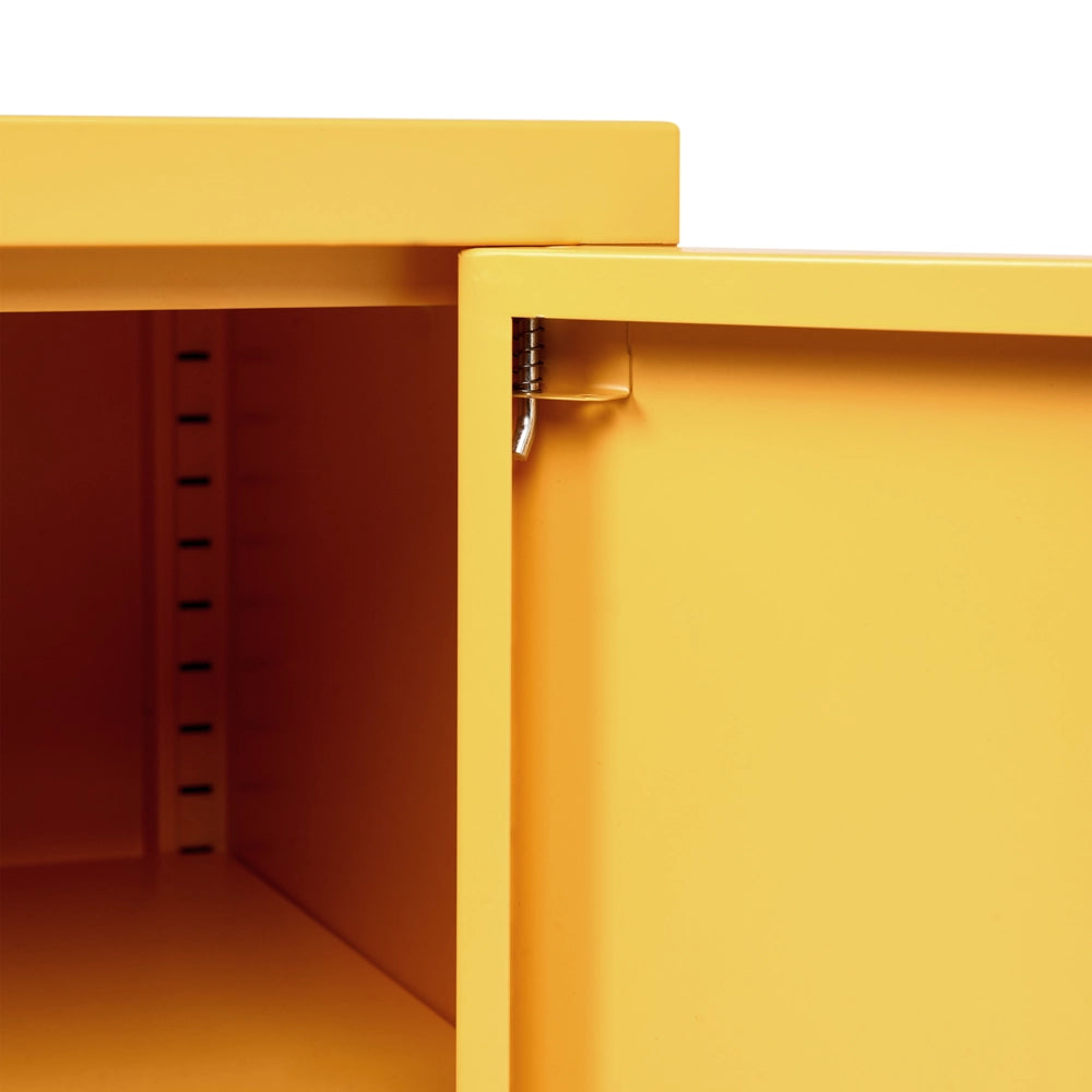 Credenza a 2 ante in acciaio giallo per la casa e l'ufficio mensole per le gambe design industriale