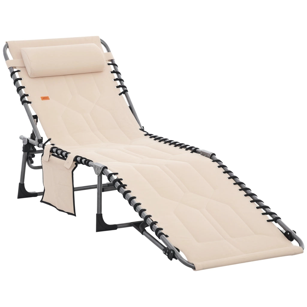 Lettino da giardino pieghevole con cuscino ¨C zephmum ¨C beige, tessuto Oxford, 188x57x30 cm