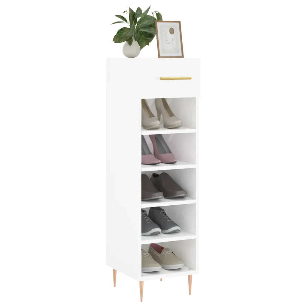 Scarpiera | Mobile per scarpe Bianco Lucido 30x35x105 cm in Legno Multistrato