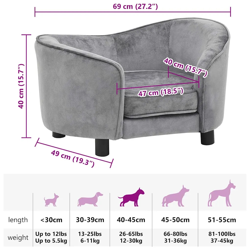Divano per Cani Grigio 69x49x40 cm in Peluche 170941