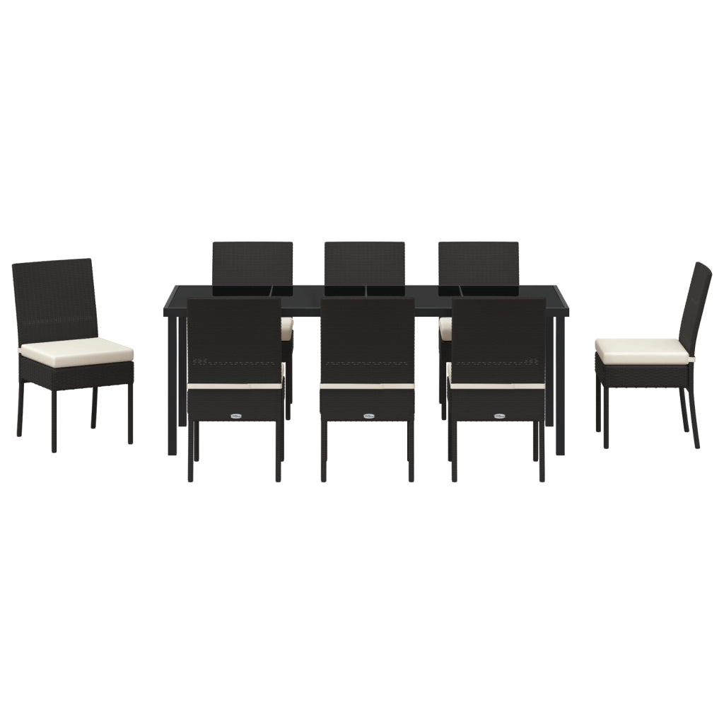 Set di 9 Pezzi da Pranzo da Giardino Nero Polyrattan