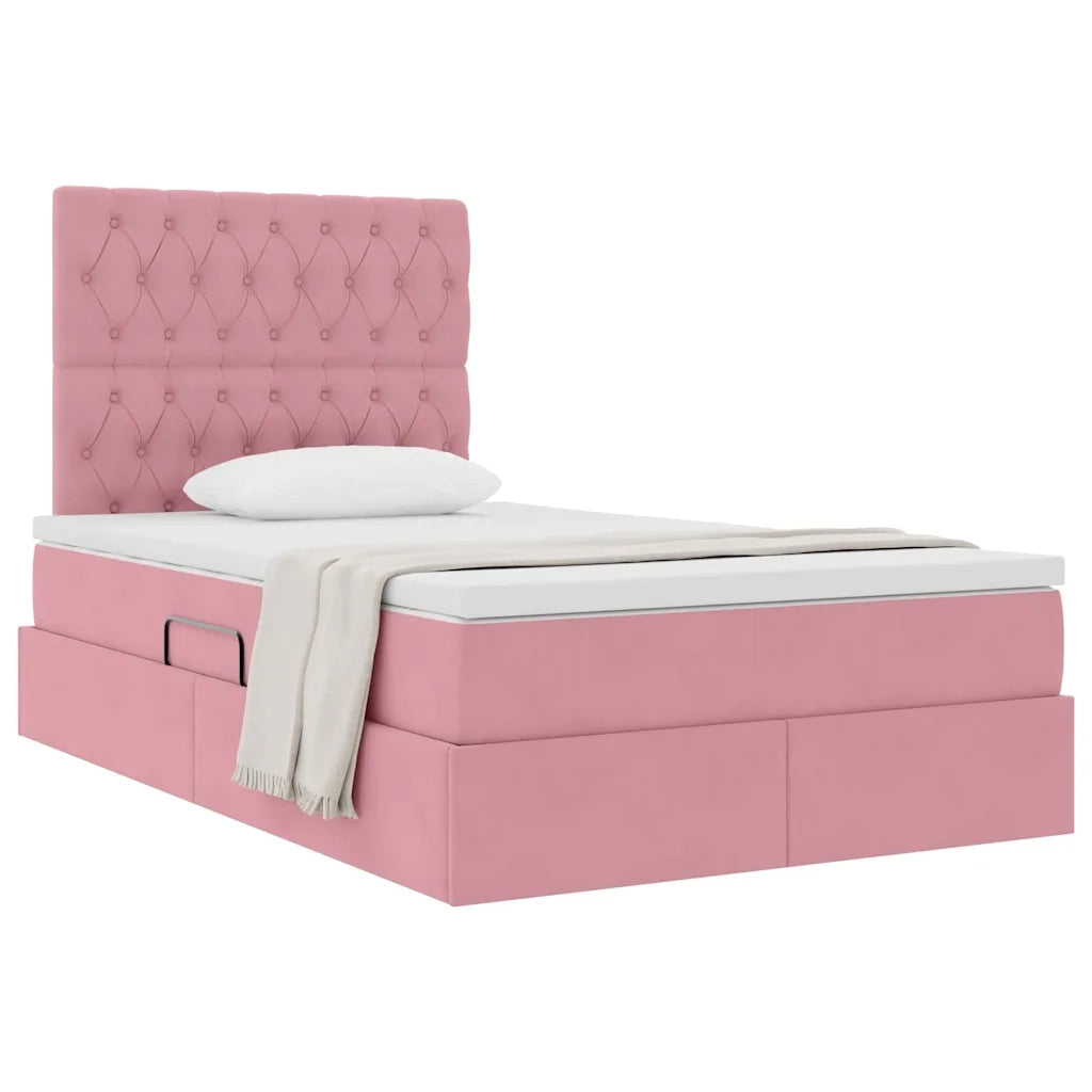 Letto con contenitore e materasso Rosa 120 x 200 cm Velluto