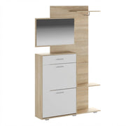Ingresso Scarpiera Con Specchio 2 Ante A Ribalta Cassetto Appendiabiti E Mensola Mobile Salvaspazio Moderno Per Ingresso Corridoio Stile Nordico 192 X 120 X 24.5 Cm Rovere E Bianco