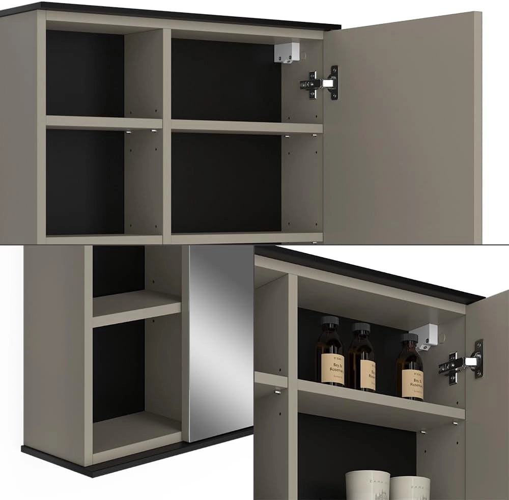 Mobile a specchio per il bagno Joli, Grigio, 60 x 60 cm con specchio, adatto al montaggio a parete per riporre accessori da bagno
