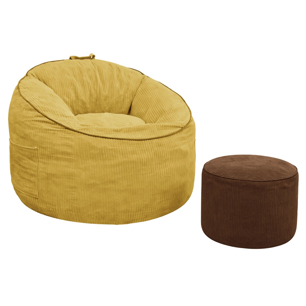 Poltrona pouf ergonomica curva con tasca laterale e poggiapiedi cilindrico coordinato