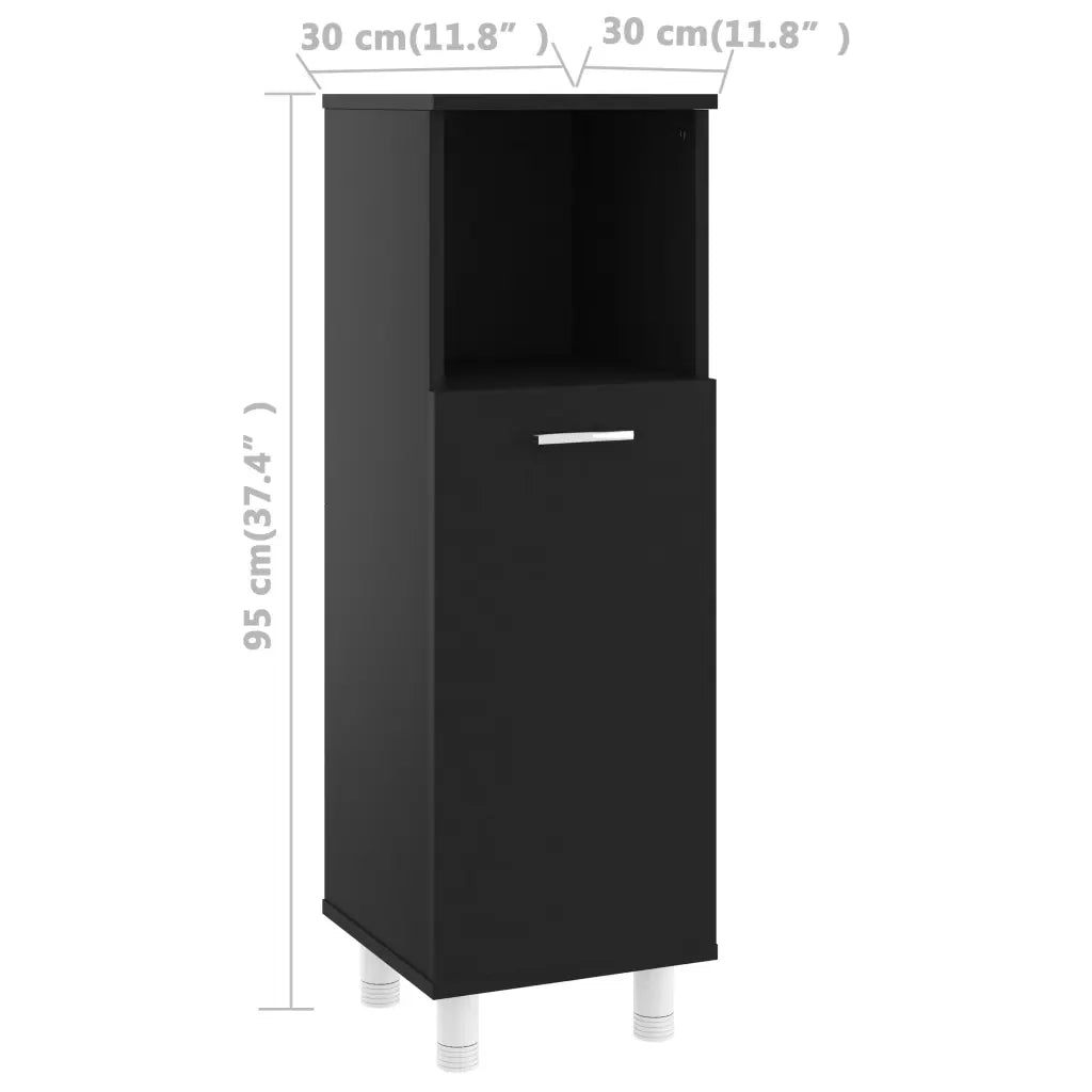 Mobile da Bagno Nero 30x30x95 cm in Legno Multistrato 802616
