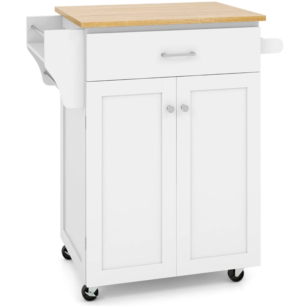 Carrello da cucina con cassetto e armadio con ripiano regolabile per sala, Isola da cucina su ruote da pranzo Bianco-Carrelli
