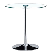 Tavolo Bar Rotondo con Piano in Vetro Trasparente e Base in Metallo Argento per Cucina; Bar e Caffè 89×92 cm