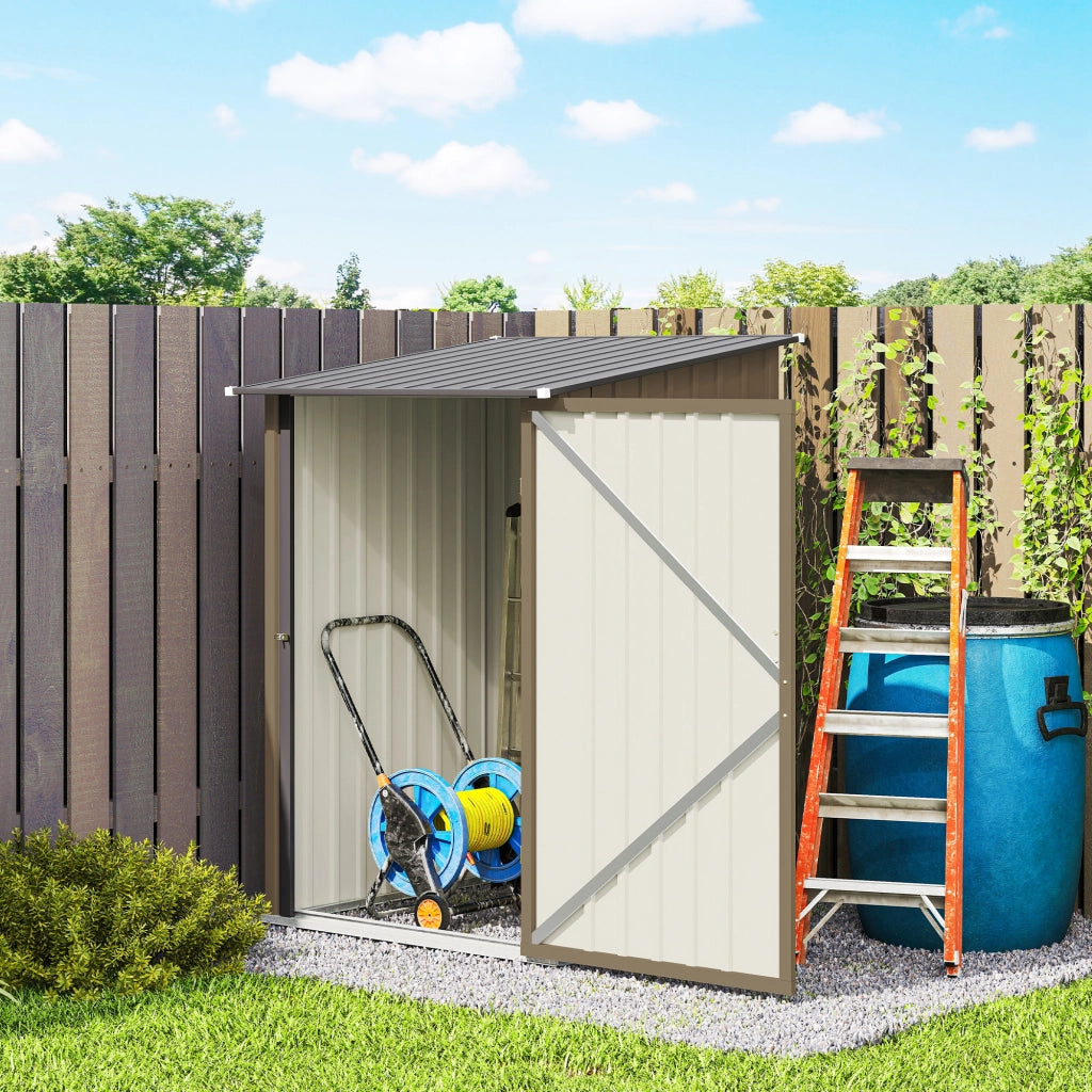 Casetta da Giardino Porta Attrezzi 100x104x160 cm con Porta in Acciaio Galvanizzato Marrone e Grigio Scuro
