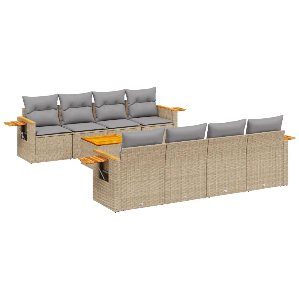 Set Divano da Giardino 9 pz con Cuscini Beige in Polyrattan 3226661